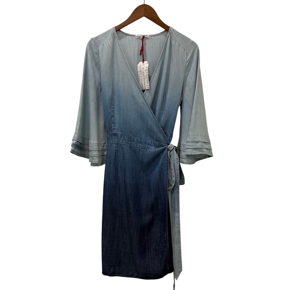 Standards & Practices Chambray Wrap Dress Women’s Size Medium Blue Bell Sleeve